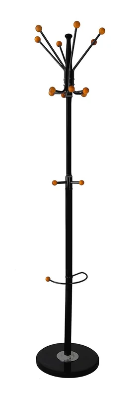 OFFICER PRODUCTS Stockholm Coat Stand and Umbrella Stand Metal Freestanding Clothes Rack 14 Hooks for Office Clothing Scarves Handbags Hats Black Height 180 cm Marble Base