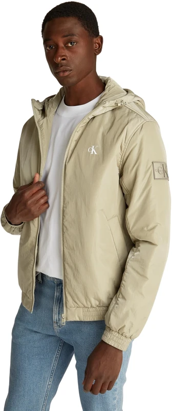 Calvin Klein Men's Padded Hooded Transitional Jacket, Beige (Nordic Dust), M
