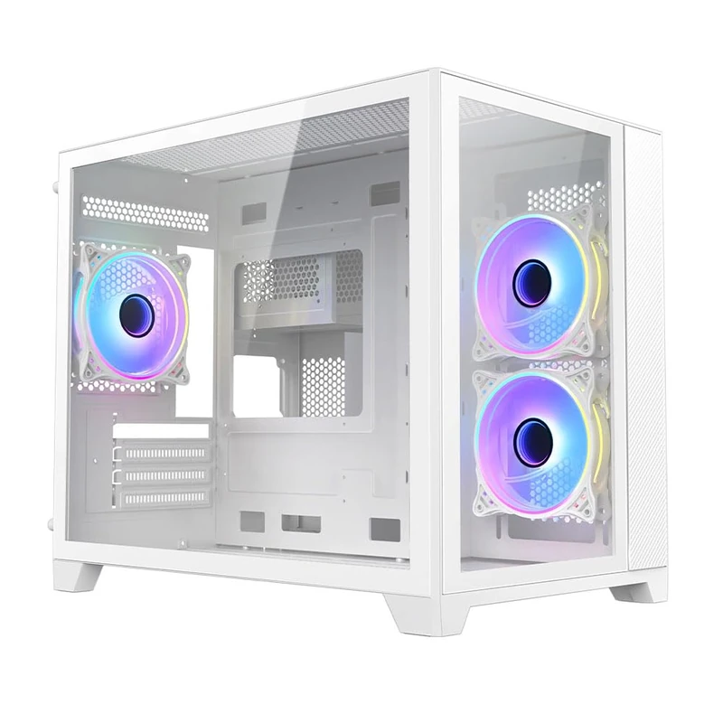 VIDA Akira White ARGB Gaming Case w/Glass Front And Side, Micro ATX, 3x ARGB Fans, 6-Port ARGB PWM Fan Hub - Image 1