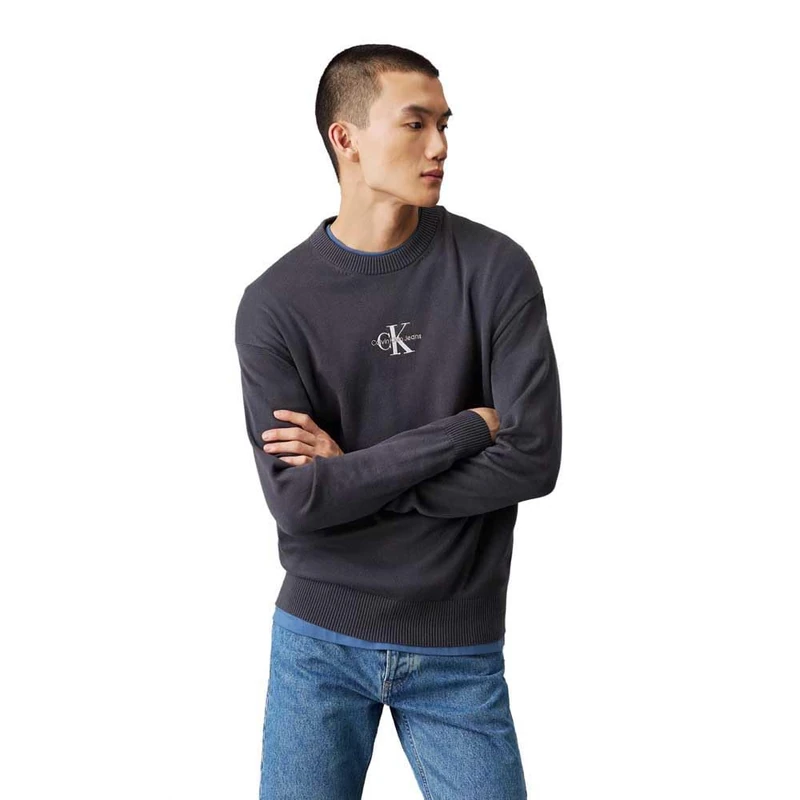 Calvin Klein Jeans Men's MONOLOGO Sweater J30J327404 Pullover Sweater, Black (Ebony), XL