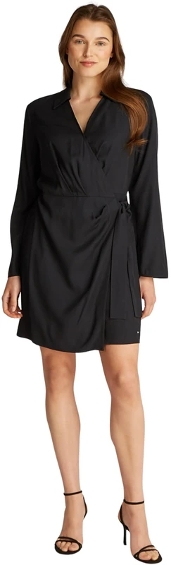 Tommy Hilfiger Women’s Fluid Short Wrap Dress, Black (Black), 4