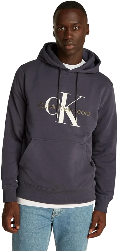 Calvin Klein Men's Seasonal Monologo Regular Hoodie, Grey (Ebony), 6XL