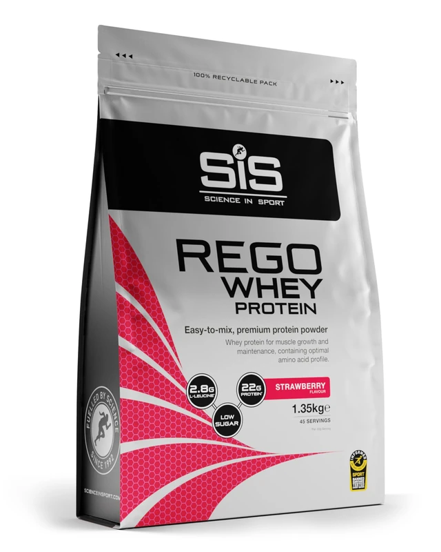 Science In Sport REGO Whey Protein Powder | Muscle Building & Recovery with BCAA Amino Acids | Delicious Strawberry Flavour, 1.35 kg, 45 Servings