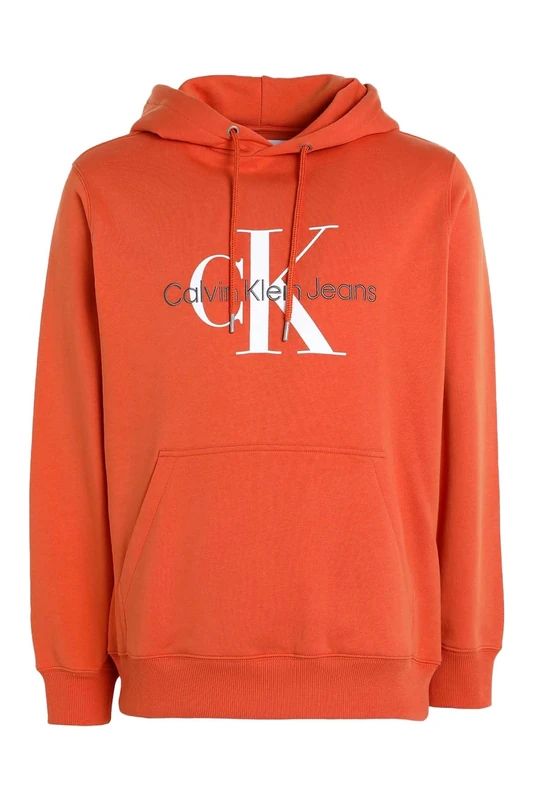 Calvin Klein Men's Seasonal Monologo Regular Hoodie, Orange (Aragon), XS