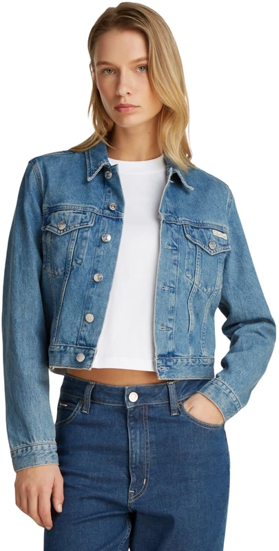 Calvin Klein 90s Cropped Fit Denim Jacket, Blue (Denim Medium), L