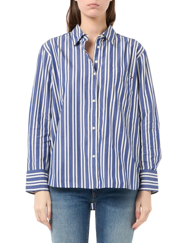 Tommy Hilfiger Women's ESS POPLIN Easy FIT Shirt WW0WW45612 L/S Shirt, Blue, 34