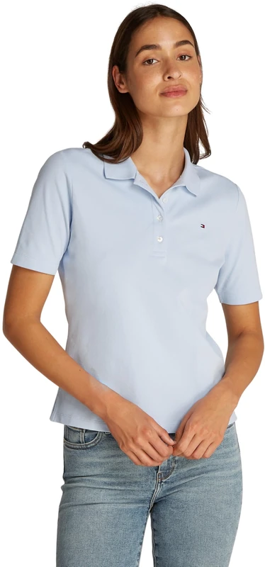Tommy Hilfiger Women's Regular Fit Short Sleeve Polo Shirt, Blue (Breezy Blue), XS