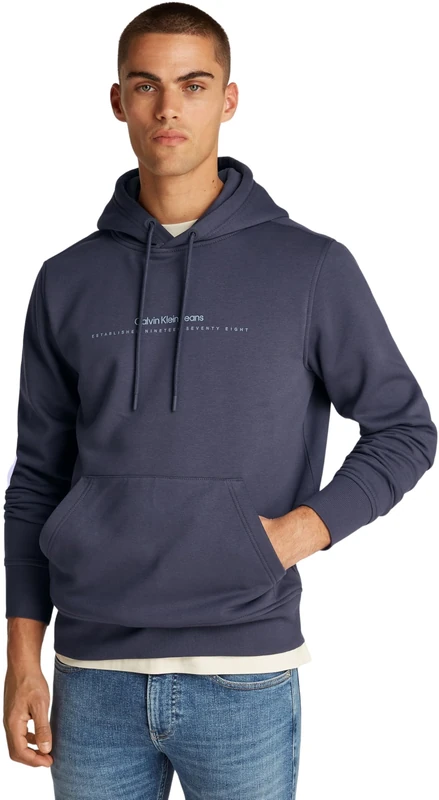 Calvin Klein Men’s Minimal Logo Hoodie, Grey (Ebony), XS