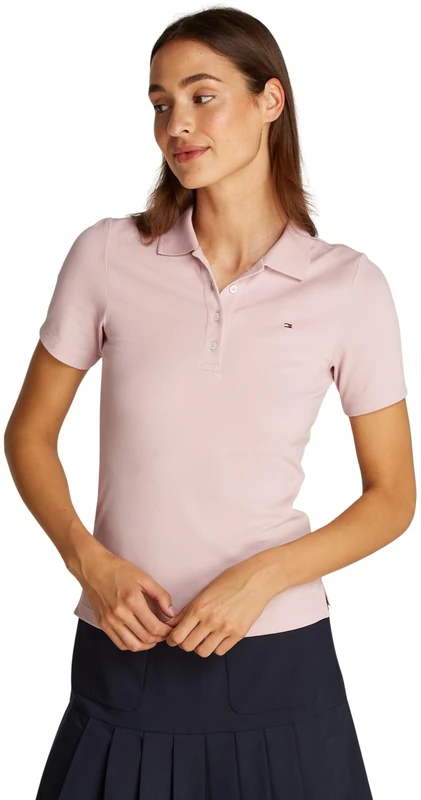 Tommy Hilfiger Women's Short Sleeve Slim Fit Polo Shirt, Pink (Foggy Pink), XS