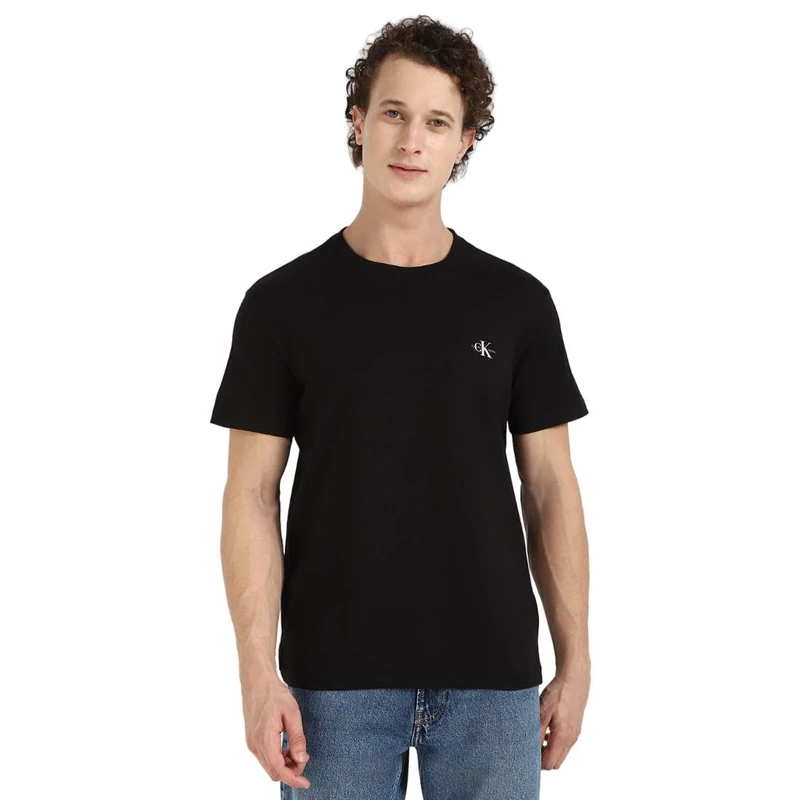 Calvin Klein Men's 2 Pack Monologo Short Sleeve Round Neck T-Shirts, Multicolor (Ck Black/India Ink), XXS