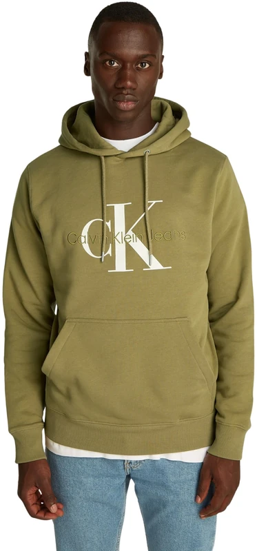 Calvin Klein Men's Seasonal Monologo Regular Hoodie, Green (Gothic Olive), S