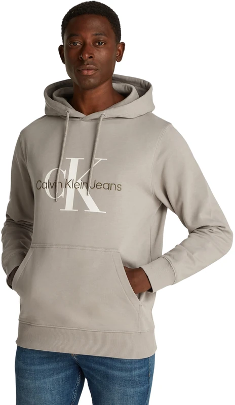 Calvin Klein Men's Seasonal Monologo Regular Hoodie, Grey (Rock Ridge), XS