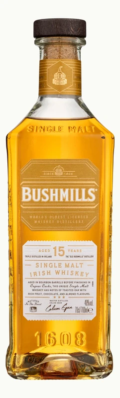 Bushmills Single Malt Irish Whiskey 15 Year Old 70cl | Bourbon Barrel Aged | Cognac Cask Finished