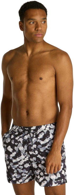 Calvin Klein Men’s Printed Medium Swim Shorts with Drawstring, Multicolor (Ck Layered Floral Black AOP), XL