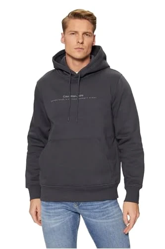Calvin Klein Men’s Minimal Logo Hoodie, Grey (Ebony), S
