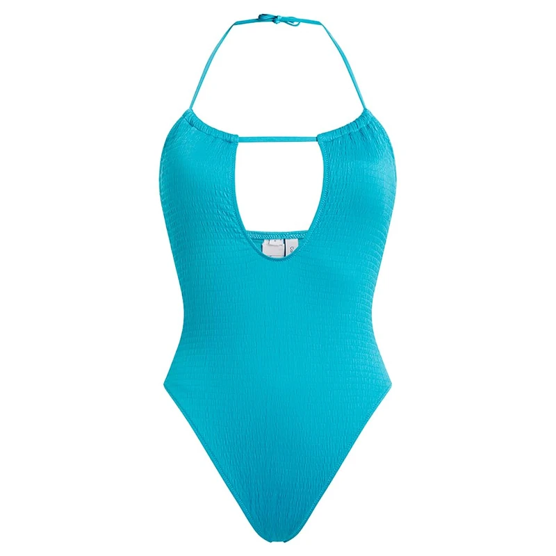 Calvin Klein Women’s Plunge Swimsuit with Crinkle Texture, Blue (Adriatic Blue), S