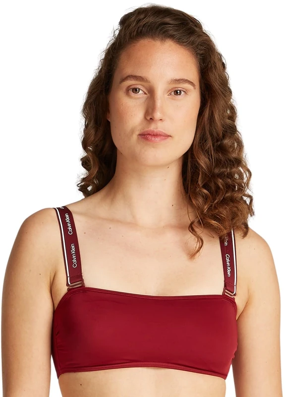 Calvin Klein Women’s Bandeau Bikini Top with Detachable Straps, Red (Plum Glaze), S