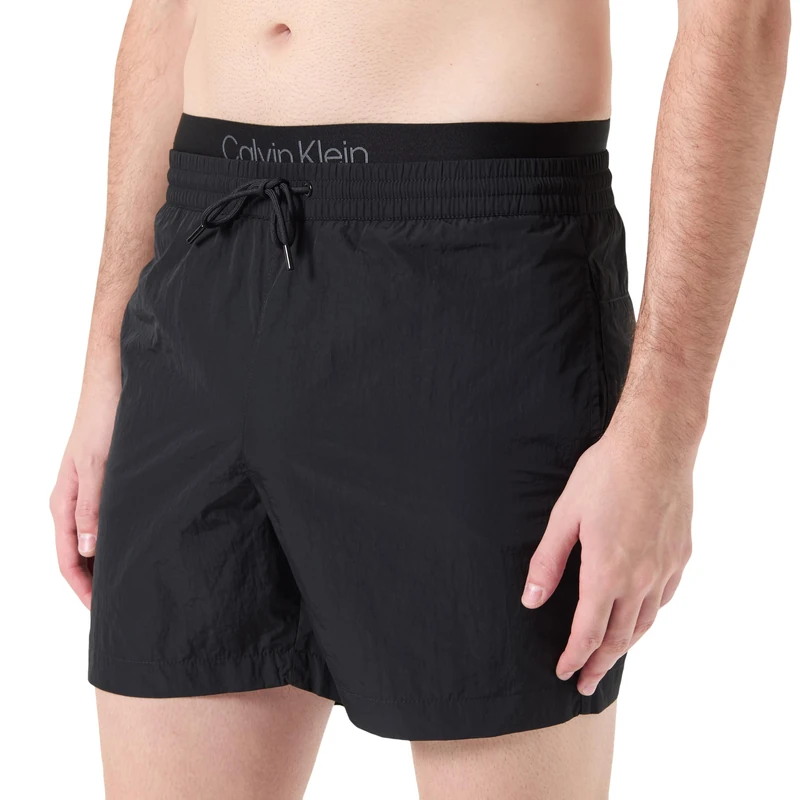 Calvin Klein Men’s Medium Double Waistband Swim Shorts, Black (Pvh Black), M