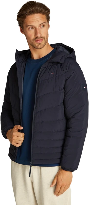 Tommy Hilfiger Men’s Mix Quilt Jacket with Hood, Blue (Desert Sky), XS