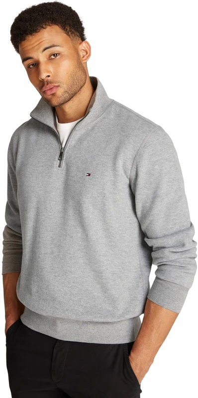 Tommy Hilfiger Men’s Essential Half Zip Fleece Sweatshirt, Grey (Medium Grey Heather), S