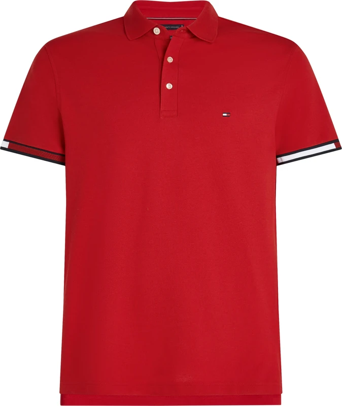 Tommy Hilfiger Men’s Short Sleeve Flag Cuff Slim Fit Polo Shirt, Multicolor (Medium Red), XXL
