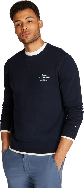 Tommy Hilfiger Men’s Graphic Cotton Round Neck Jumper, Blue (Desert Sky), S