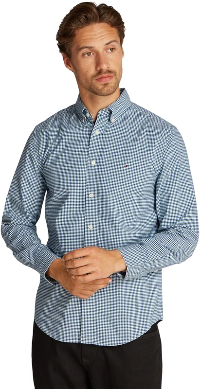 Tommy Hilfiger Men’s Flex Poplin Gingham Regular Fit Shirt, Multicolor (Nouveau Green/Multi), S