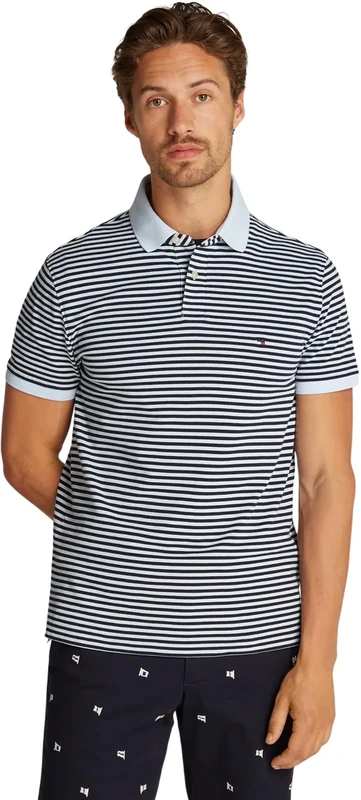 Tommy Hilfiger Men’s Short Sleeve Regular Fit Polo Shirt with Button Placket, Multicolor (Breezy Blue/Desert Sky), S