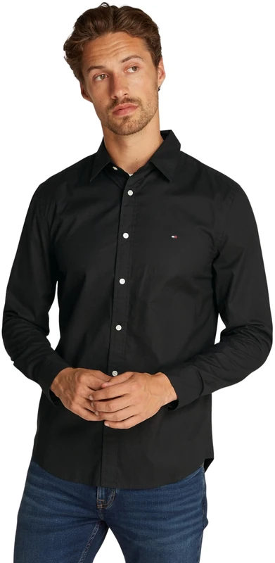 Tommy Hilfiger Men’s Flex Poplin Kent Collar Business Shirt, Black (Black), 3XL