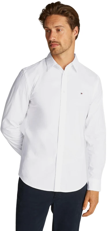 Tommy Hilfiger Men’s Flex Poplin Kent Collar Business Shirt, White (Optic White), XS
