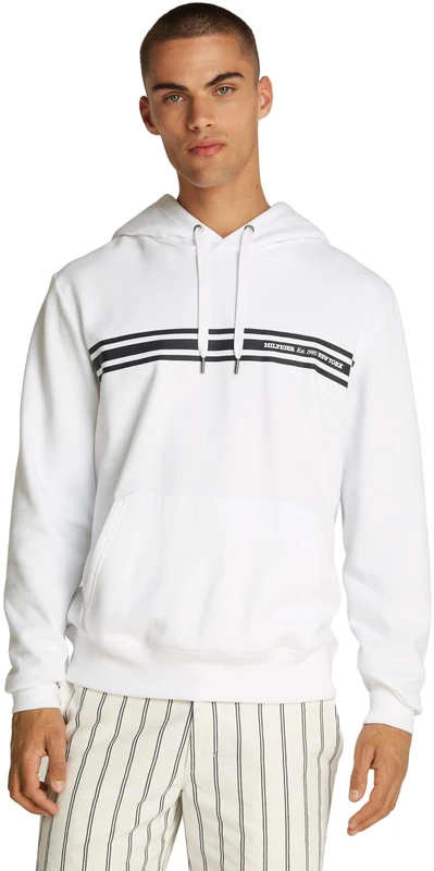 Tommy Hilfiger Men’s Central Chest Stripe Hoodie, White (White), L