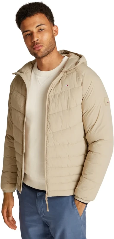 Tommy Hilfiger Men’s Mix Quilt Jacket with Hood, Beige (Sandalwood), L