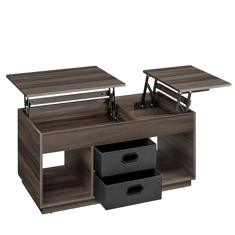 VASAGLE Coffee Table, Lift-Up Living Room Table with 2 Drawers and Hidden Compartments, Open Compartments, for Living Room, Home Office, Ash Brown LCT210K02 - Image 1