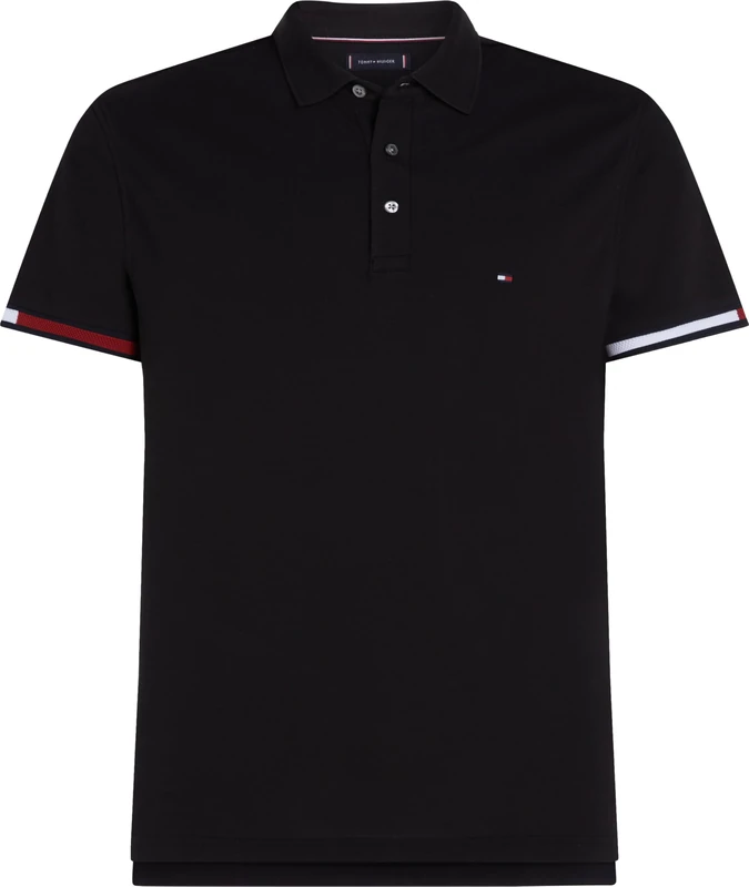Tommy Hilfiger Men’s Short Sleeve Flag Cuff Slim Fit Polo Shirt, Black (Black), S