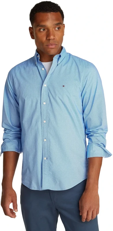 Tommy Hilfiger Men’s Flex Poplin Fake Solid Regular Fit Shirt, Blue (Night Sky PRT), XXL