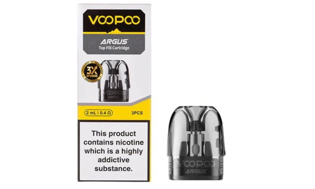VOOPOO ARGUS Top Fill Cartridge, Replacement PODs, 0.4 Ohm, Built-in Coil, 2mL Capacity, Freebase and Nic Salt, Compatible with Argus P2, G2 G2 Mini, VOOPOO Vaping PODs, Pack of 3, No Nicotine