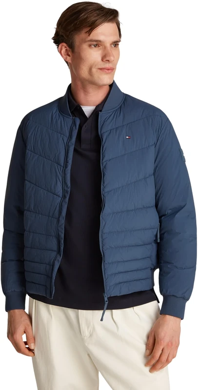 Tommy Hilfiger Men’s Mix Quilt Padded Bomber Jacket, Blue (Aegean Sea), L