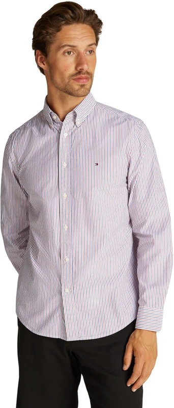 Tommy Hilfiger Men’s Flex Poplin Classic Regular Fit Shirt, Multicolor (Regatta Red/Multi), S