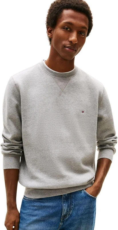 Tommy Hilfiger Men’s Essential Crew Neck Regular Fit Fleece Sweatshirt, Grey (Medium Grey Heather), XXL
