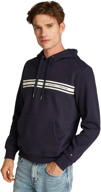 Tommy Hilfiger Men’s Central Chest Stripe Hoodie, Blue (Desert Sky), L