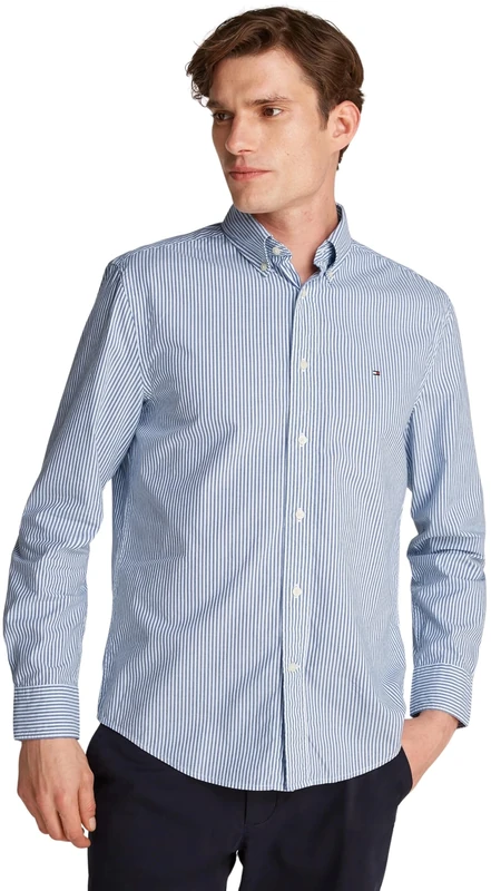 Tommy Hilfiger Men’s Flex Poplin Classic Regular Fit Shirt, Multicolor (Wedge Blue/Optic White), M