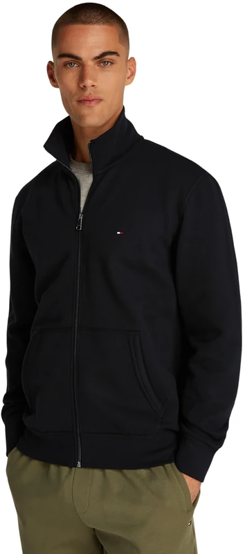 Tommy Hilfiger Men’s Essential Fleece Stand Collar Zipped Sweatshirt, Black (Black), S