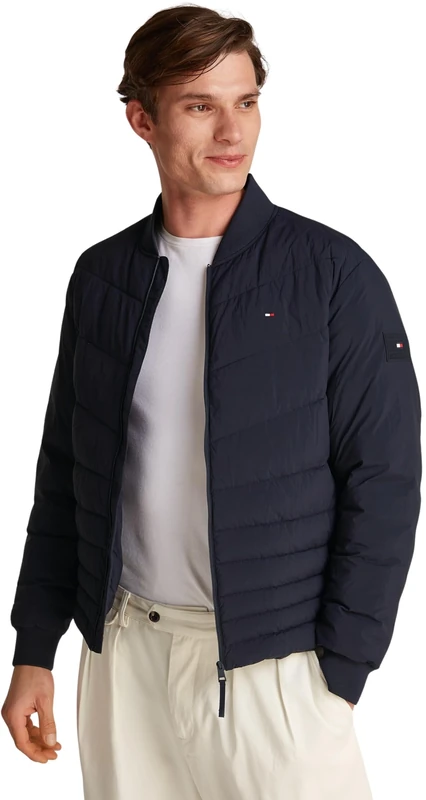 Tommy Hilfiger Men’s Mix Quilt Padded Bomber Jacket, Blue (Desert Sky), S
