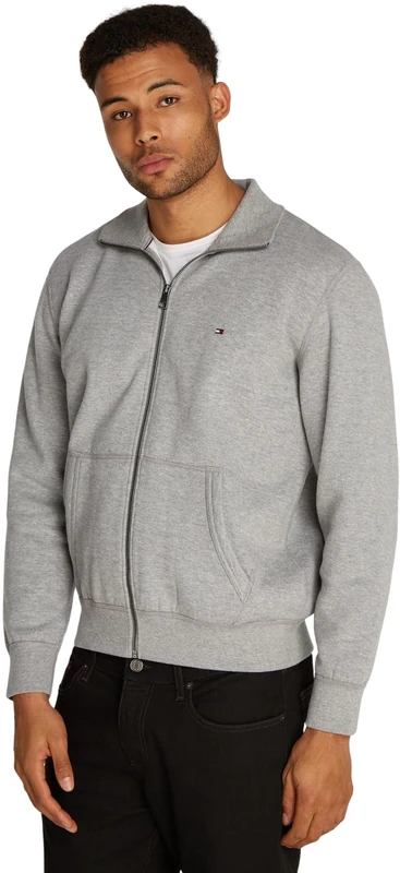 Tommy Hilfiger Men’s Essential Fleece Stand Collar Zipped Sweatshirt, Grey (Medium Grey Heather), L