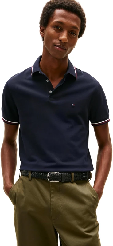 Tommy Hilfiger Men's Tipped Slim FIT Polo MW0MW37346 S/S Polo, Blue, 3XL