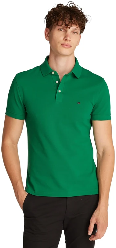 Tommy Hilfiger Men’s Short Sleeve 1985 Slim Fit Polo Shirt, Green (Nouveau Green), XS