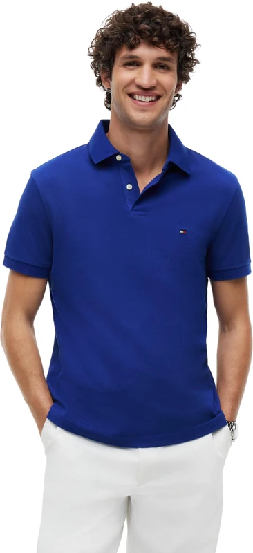 Tommy Hilfiger Men’s Short Sleeve Regular Fit Polo Shirt with Button Placket, Blue (Wedge Blue), 3XL