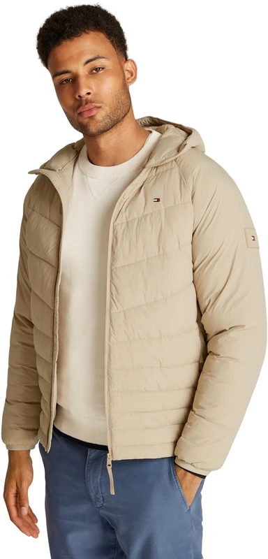 Tommy Hilfiger Men’s Mix Quilt Jacket with Hood, Beige (Sandalwood), S