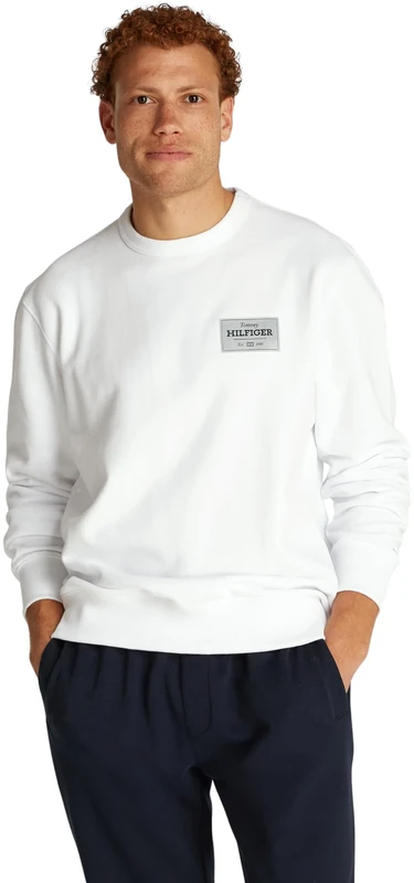 Tommy Hilfiger Men’s Monotype Label Round Neck Sweatshirt, White (White), M