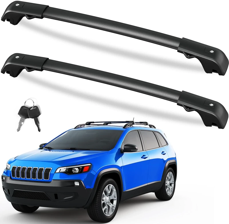 FengYu - 200lbs Roof Rack Cross Bars Compatible with Jeep Cherokee 2014-2023, Lockable Aluminum Cross Bars Heavy Duty Cargo Bars Canoe Roof Rack